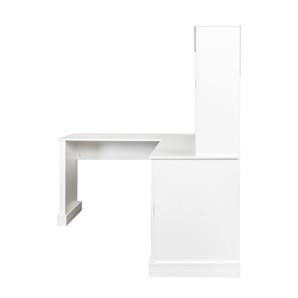 L Shaped Desk with Hutch, Drawer & Shelves, White G992