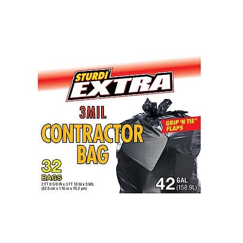 Black 42 Gallon 32 Count Contractor Bags Y983824