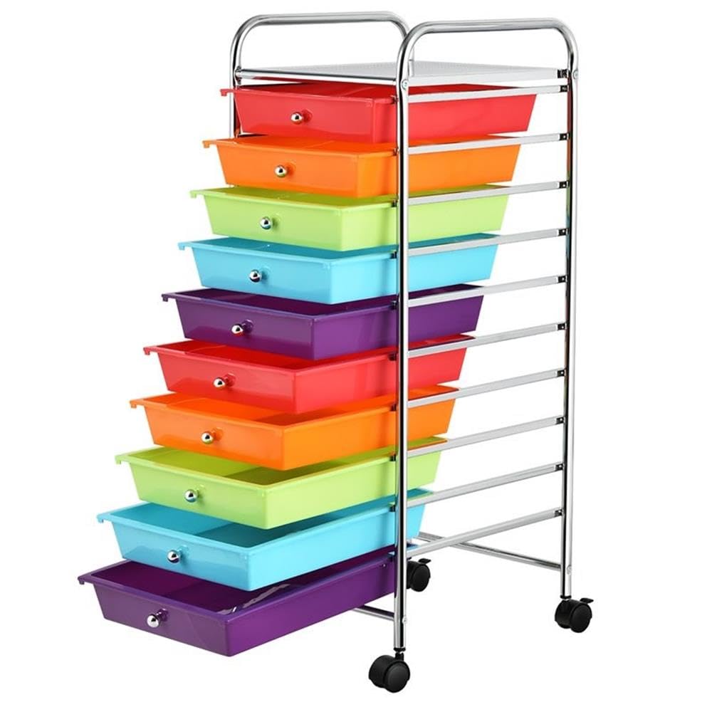 10 Drawer Rolling Storage Cart with Lockable Casters R693