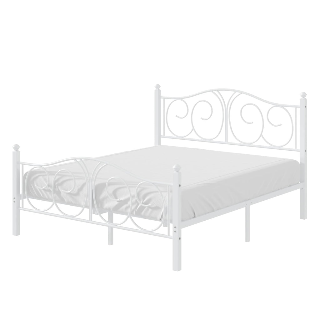 Full Size Pure White Metal Platform Bed Frame with Headboard and Footboard R6723