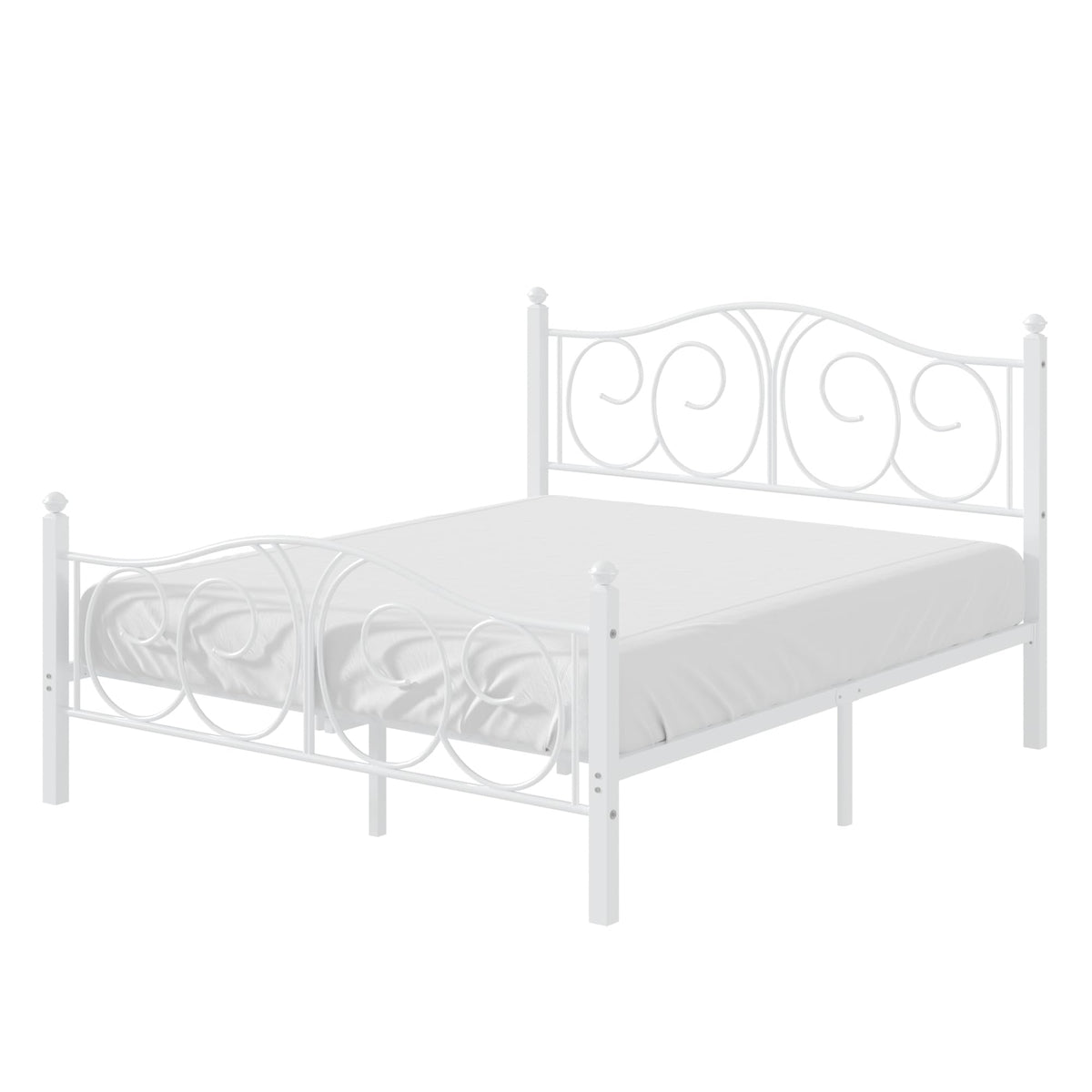 Full Size Pure White Metal Platform Bed Frame with Headboard and Footboard R6723