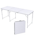Aluminum Folding Table 6 FT, Adjustable Height Picnic Table with Carry Handle, Lightweight Foldable Camping Desk for Picnic, BBQ, Party, Patio, Beach, Indoor & Outdoor Use, White V7226