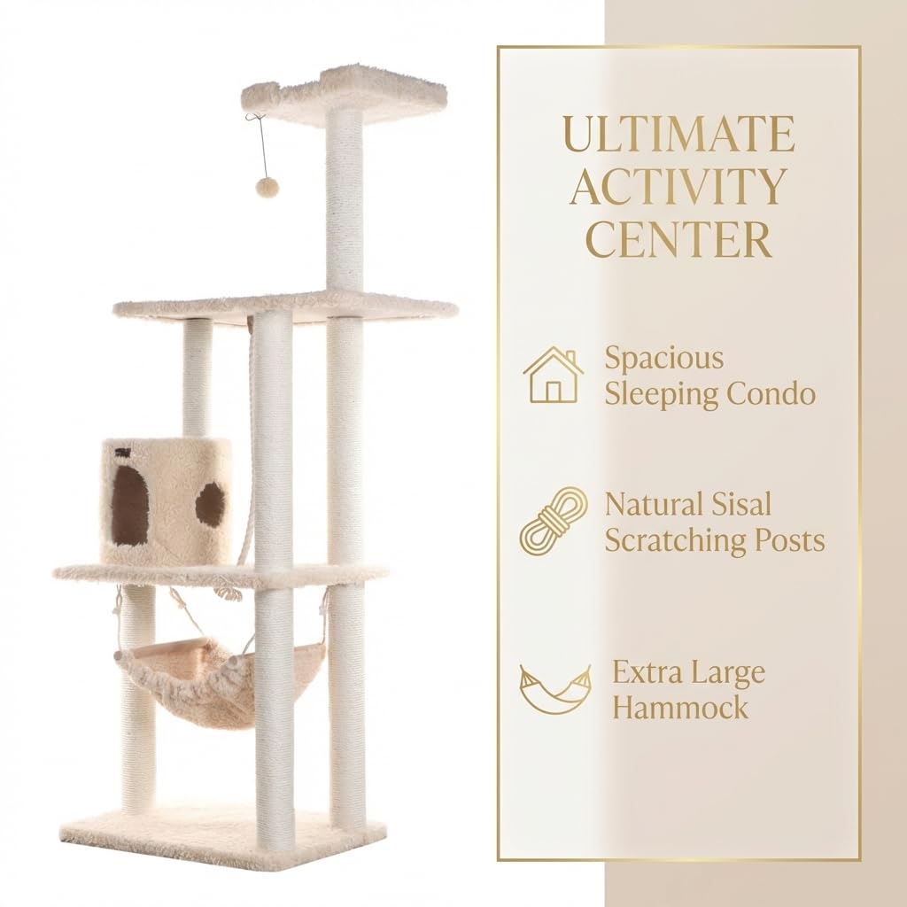 70 Inch Beige Cat Tree Tower I5850