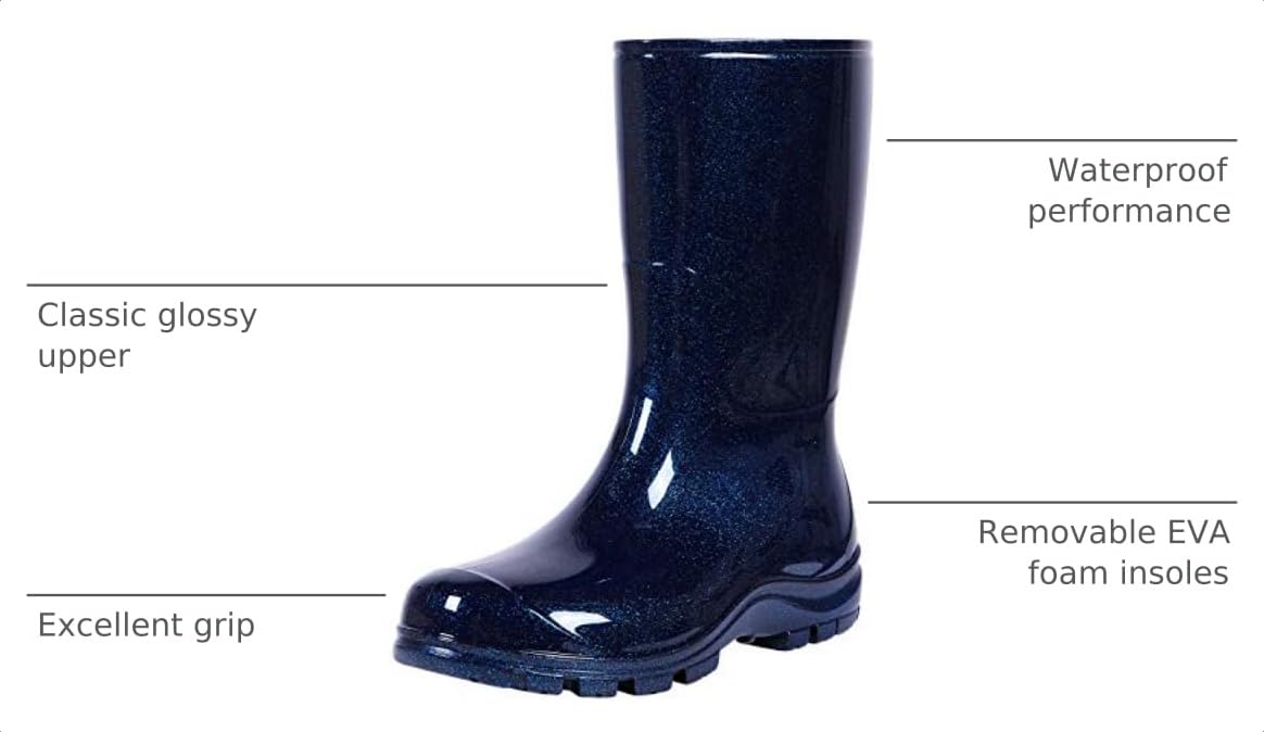 Women's Mid Calf Waterproof Rubber Rain Boots I635