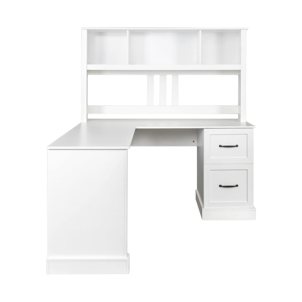 L Shaped Desk with Hutch, Drawer & Shelves, White G992