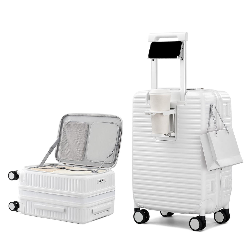 20 Inch White Hard Shell Carry on Luggage with Wheels K301624