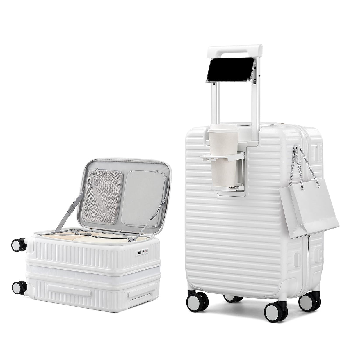 20 Inch White Hard Shell Carry on Luggage with Wheels K301624