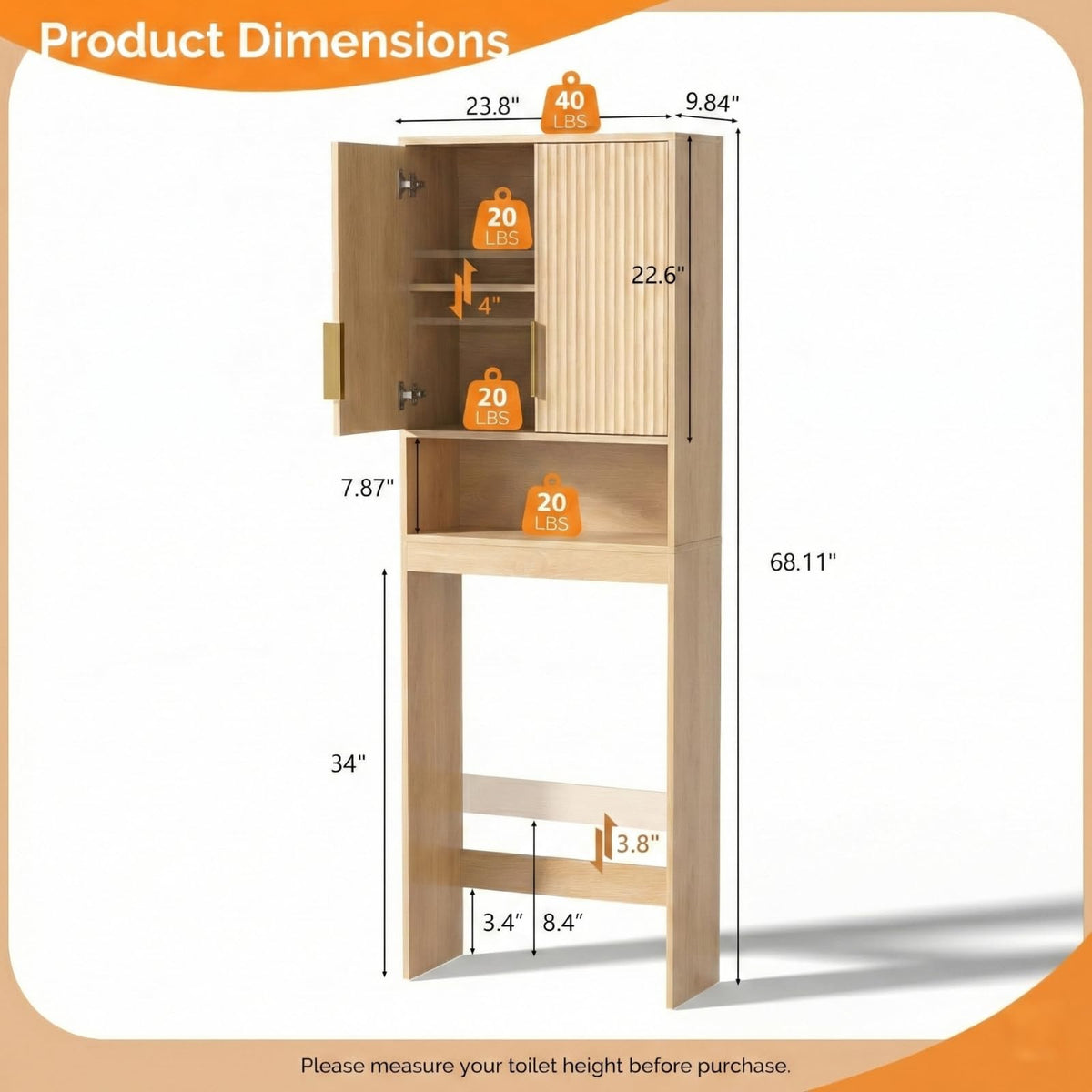 Over The Toilet Storage Cabinet with Adjustable Shelves Z10775