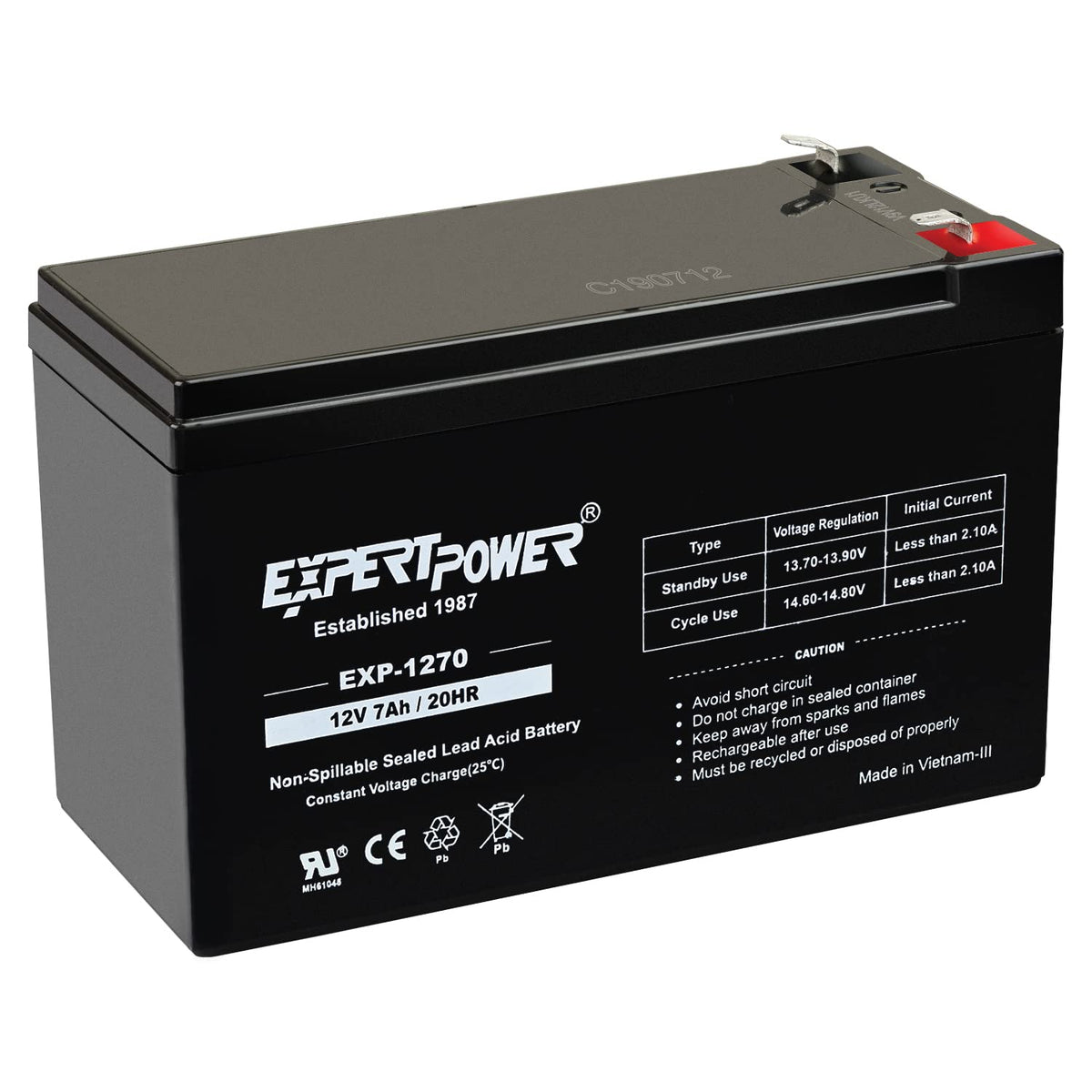 12V 7Ah Rechargeable SLA Battery with F1 Terminals U871475