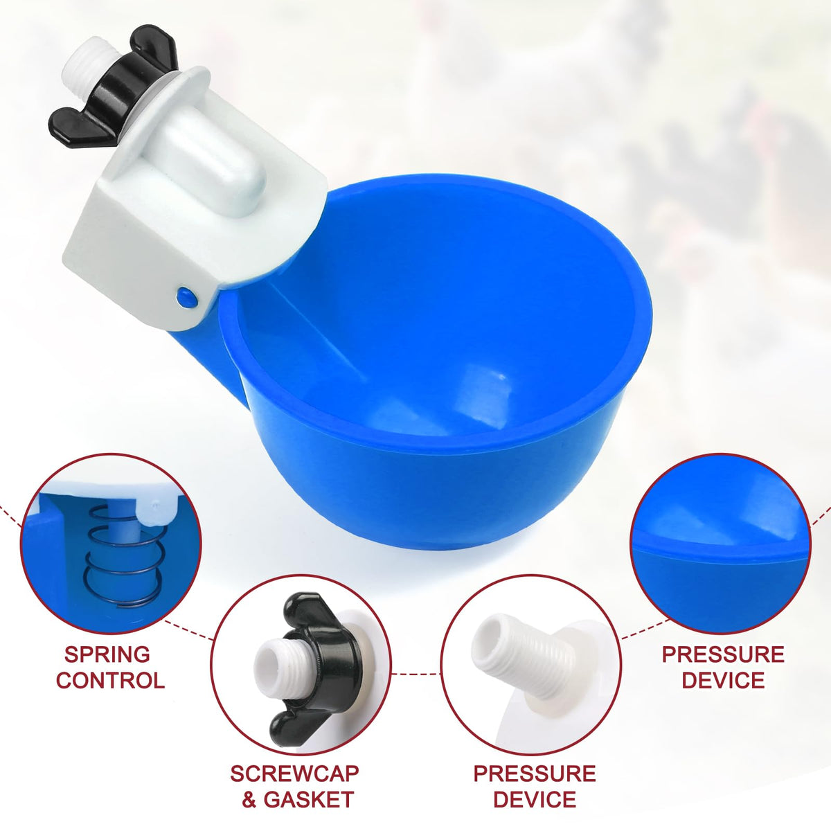 8 Pack Blue Automatic Chicken Waterer Cups G6052