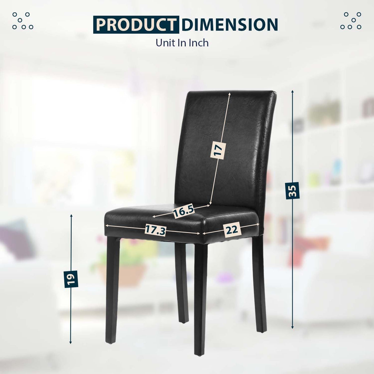 Black Set of 4 PU Leather Upholstered Dining Chairs with Solid Wood Legs O114555