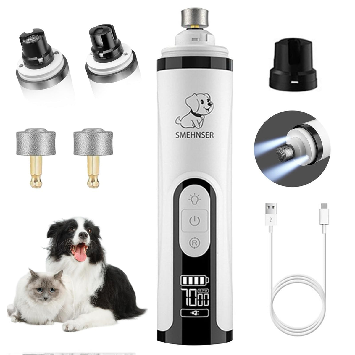 3-Speed Cordless Pet Nail Trimmer with 2 LED Light G617