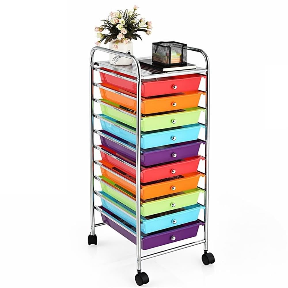10 Drawer Rolling Storage Cart with Lockable Casters R693