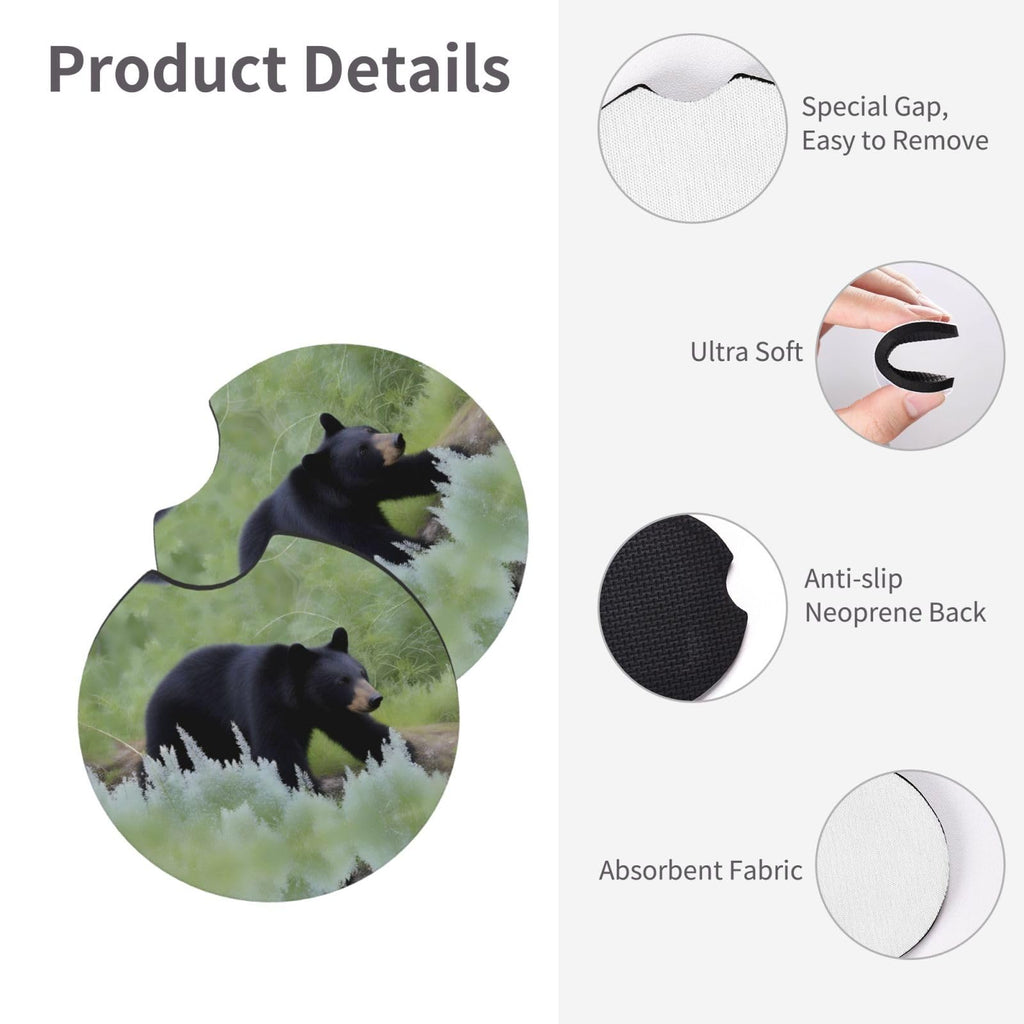 Black Bear Rubber Car Coasters Set of 2 U82914