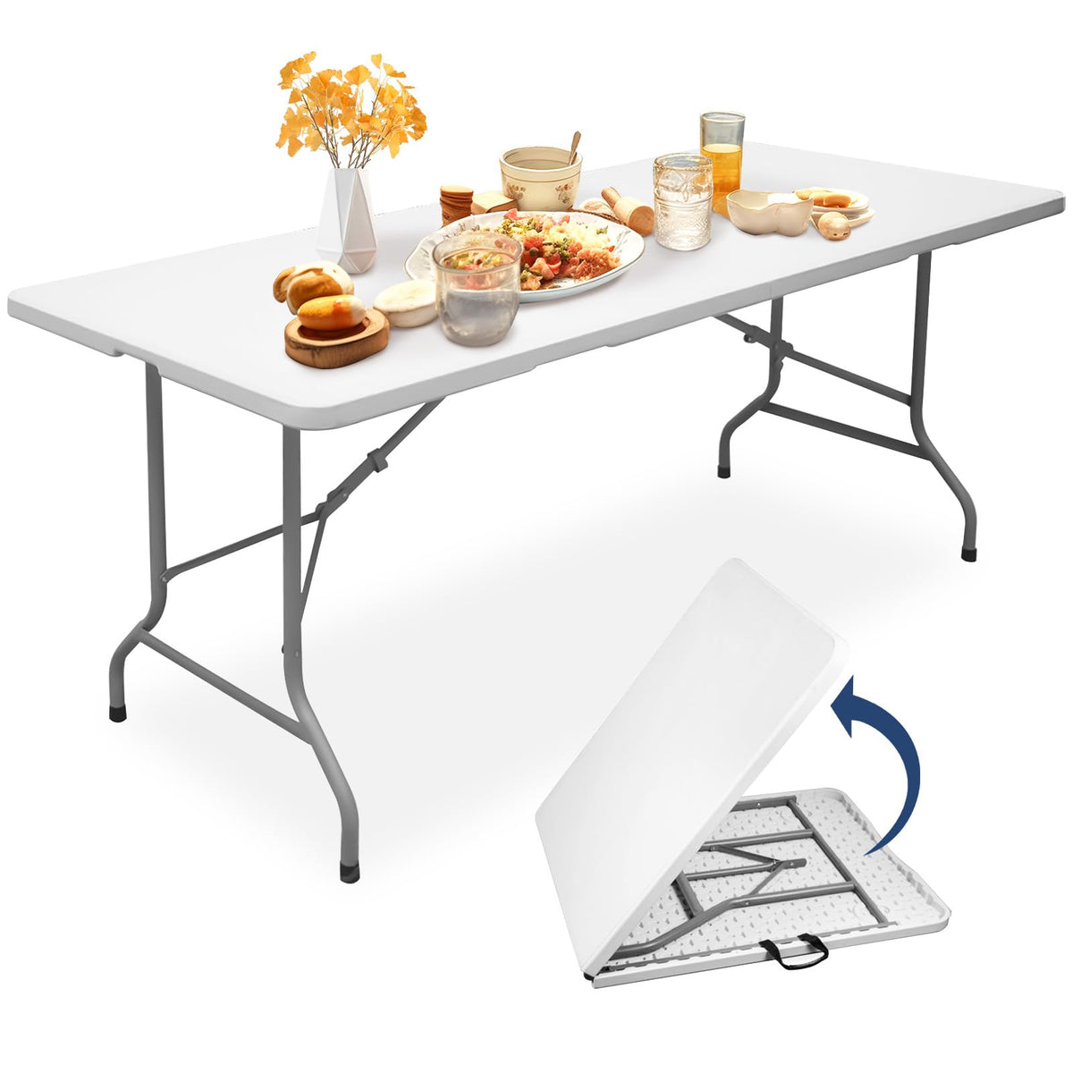6ft Heavy Duty Foldable Plastic Table with Carrying Handle R825