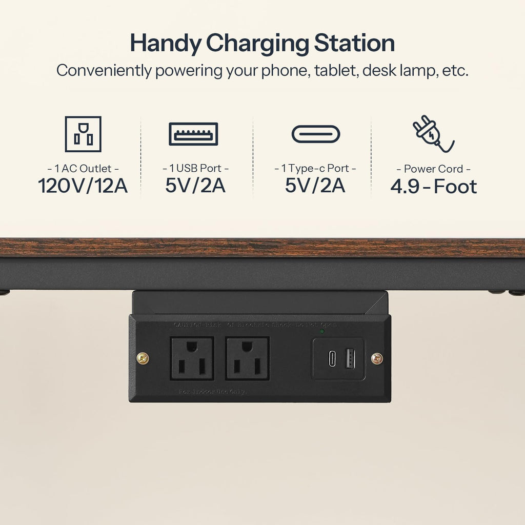 Rustic Brown and Black TV Stand with Charging Station P329592