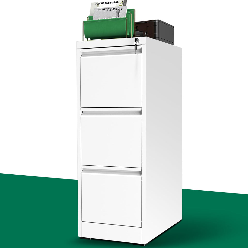 White 3 Drawer Metal File Cabinet with Lock Q77286