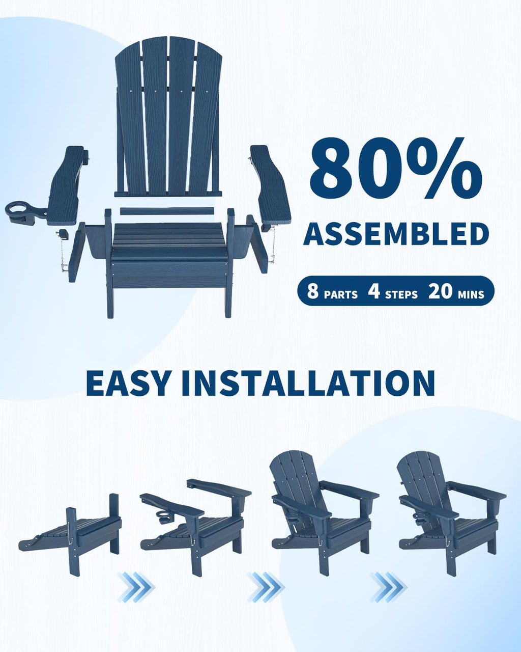 HDPE Folding Adirondack Chair Set of 2 with Side Table, Navy Blue N16216