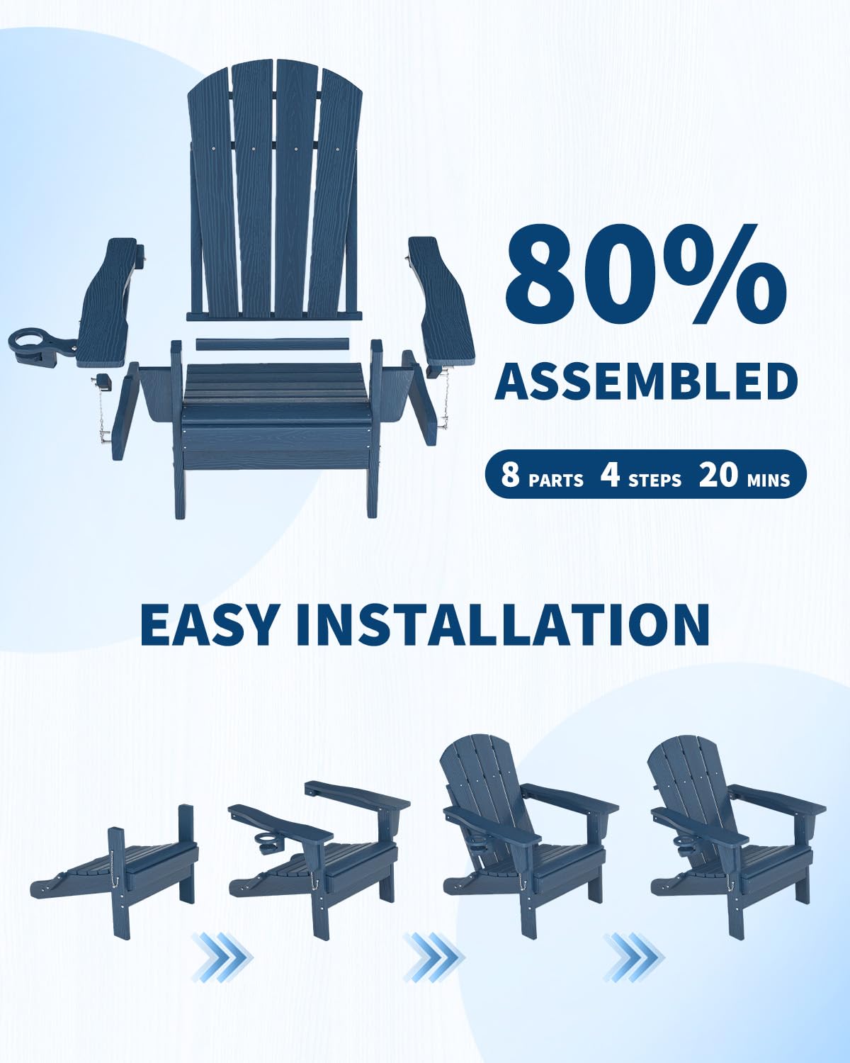 HDPE Folding Adirondack Chair Set of 2 with Side Table, Navy Blue N16216
