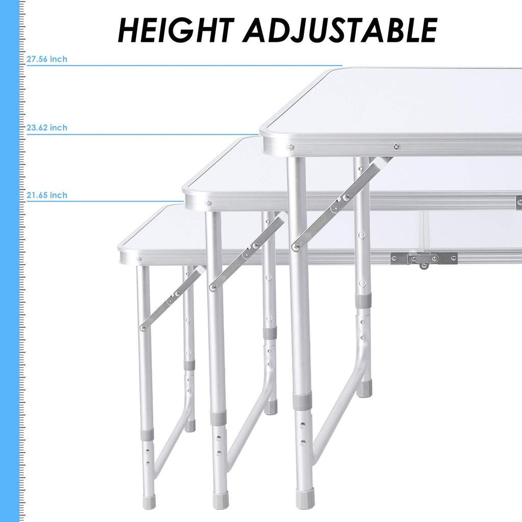 Aluminum Folding Table 6 FT, Adjustable Height Picnic Table with Carry Handle, Lightweight Foldable Camping Desk for Picnic, BBQ, Party, Patio, Beach, Indoor & Outdoor Use, White V7226