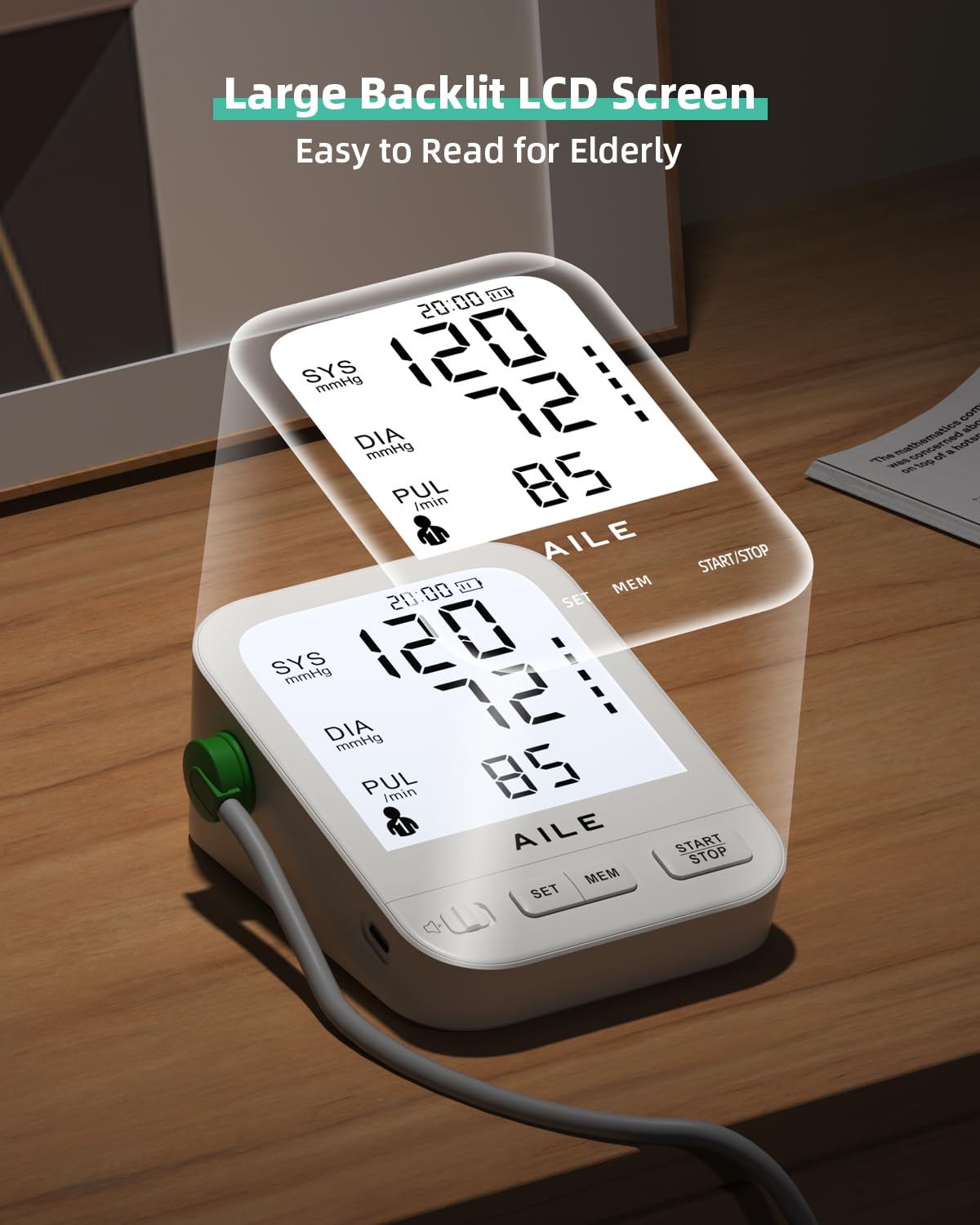 FDA Cleared Blood Pressure Monitor Large LCD Display Q190960