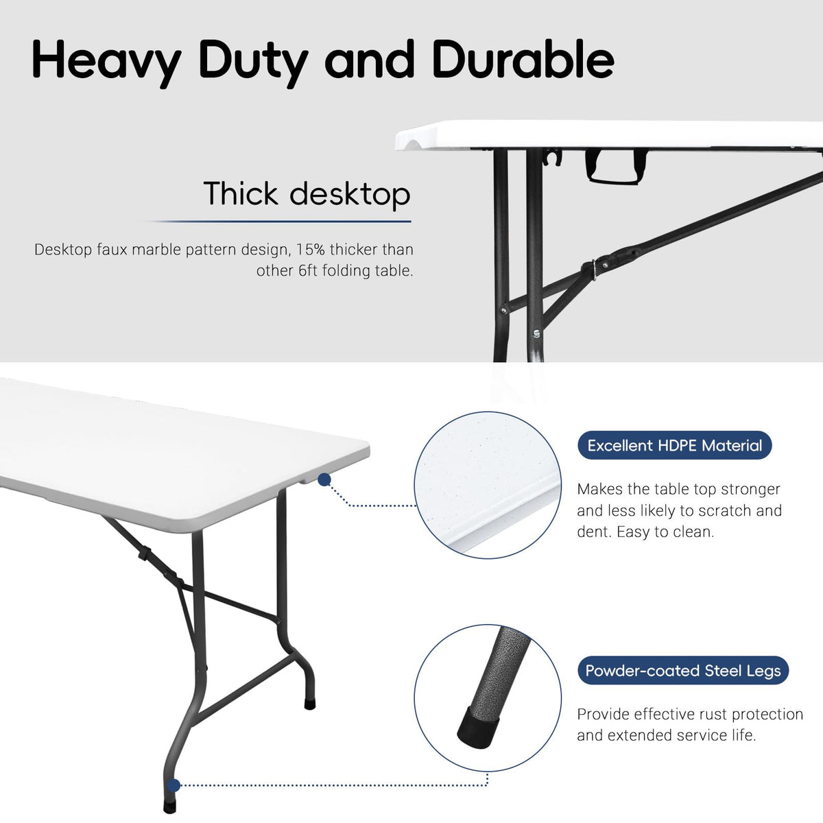 6ft Heavy Duty Foldable Plastic Table with Carrying Handle R825