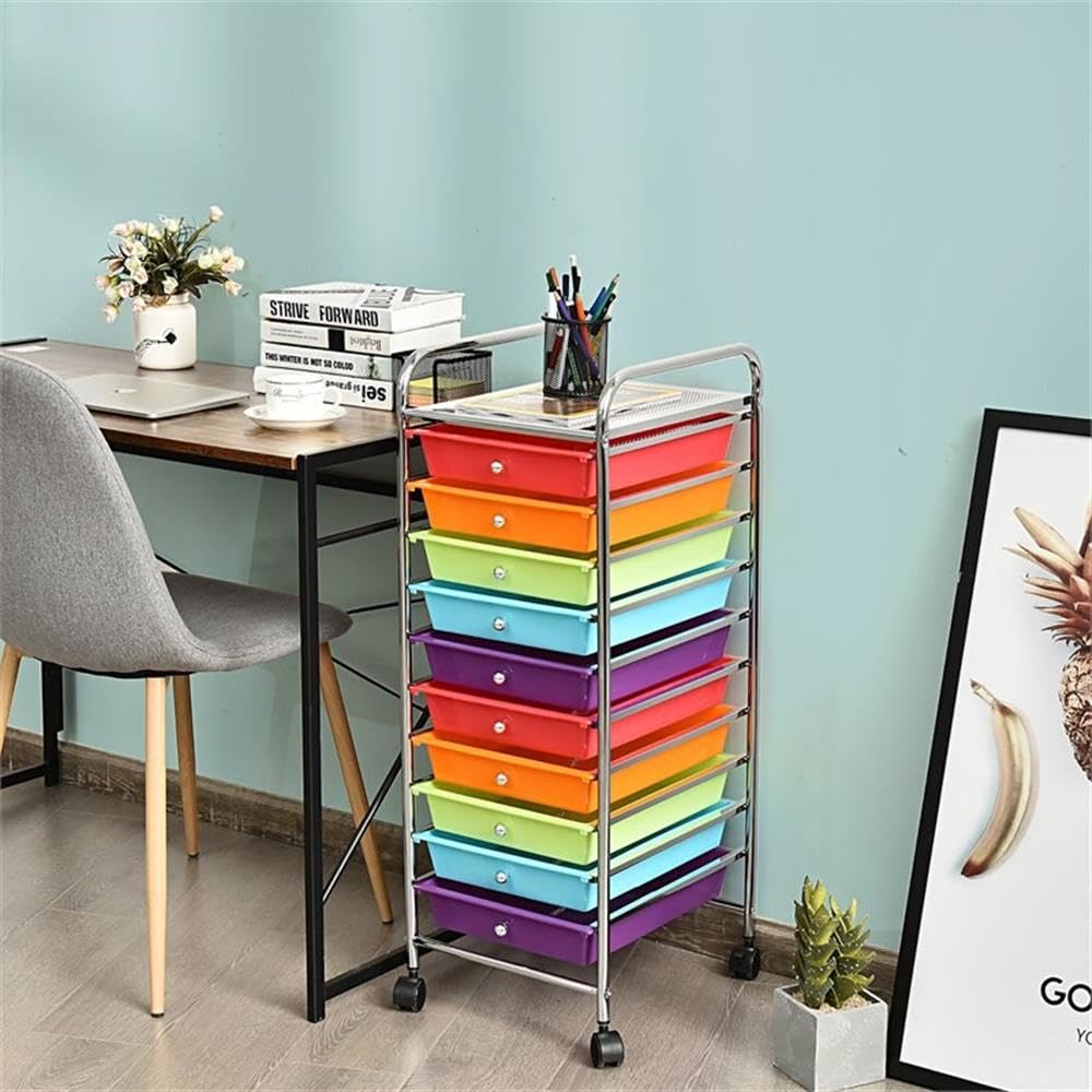10 Drawer Rolling Storage Cart with Lockable Casters R693
