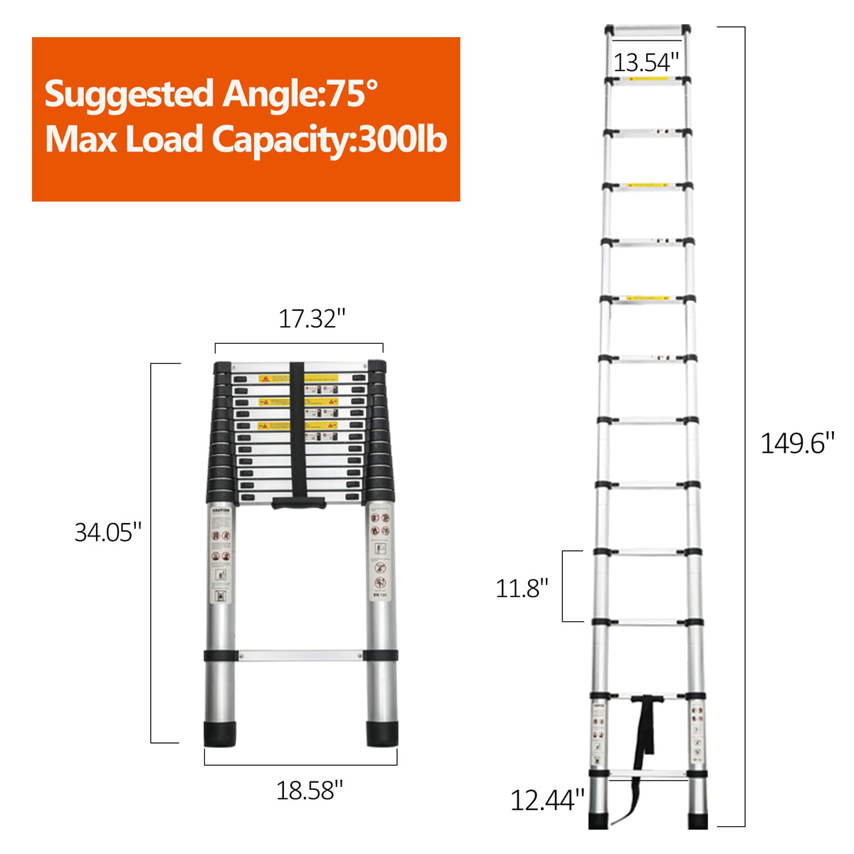 16.5FT Aluminum Telescoping Ladder, 300LB Capacity U2777