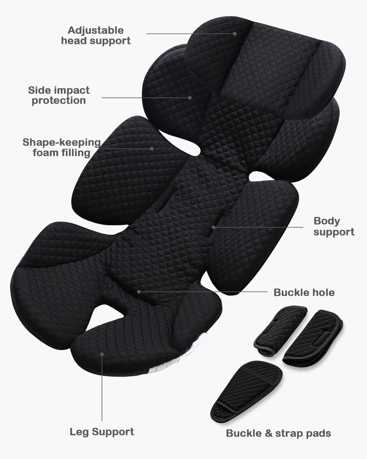 Infant Car Seat Insert with Adjustable Head Support, Black L79298