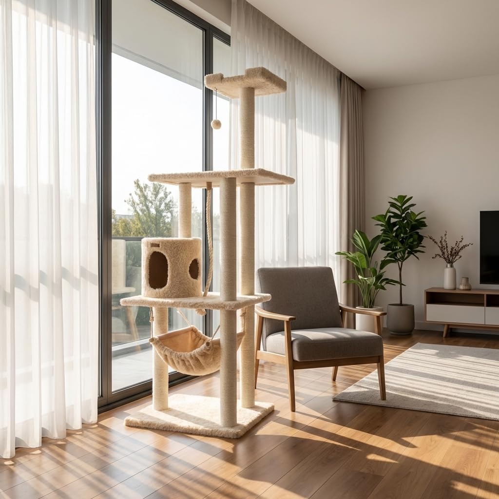 70 Inch Beige Cat Tree Tower I5850