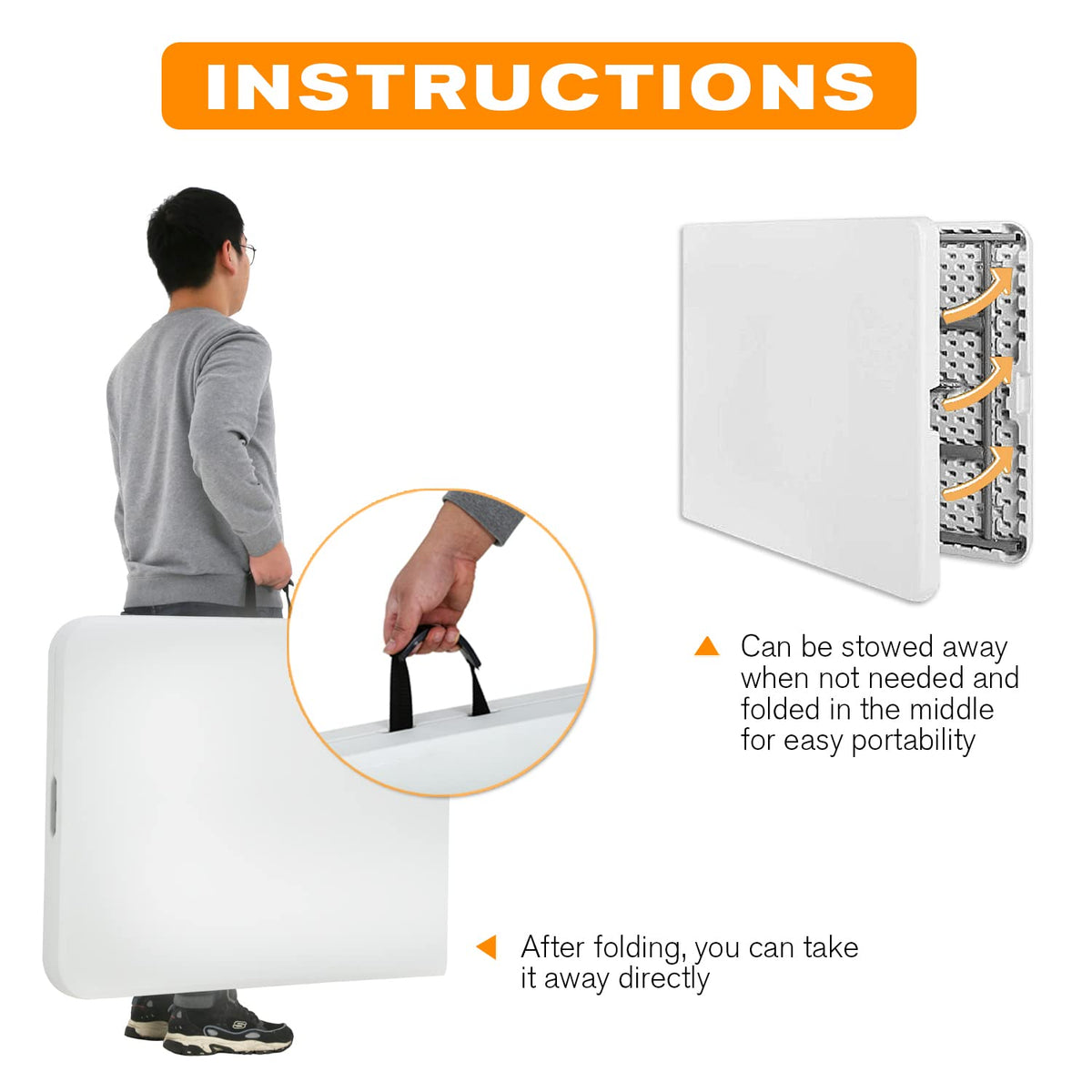 White 6 ft Folding Portable Table 500 lbs Capacity Z8007