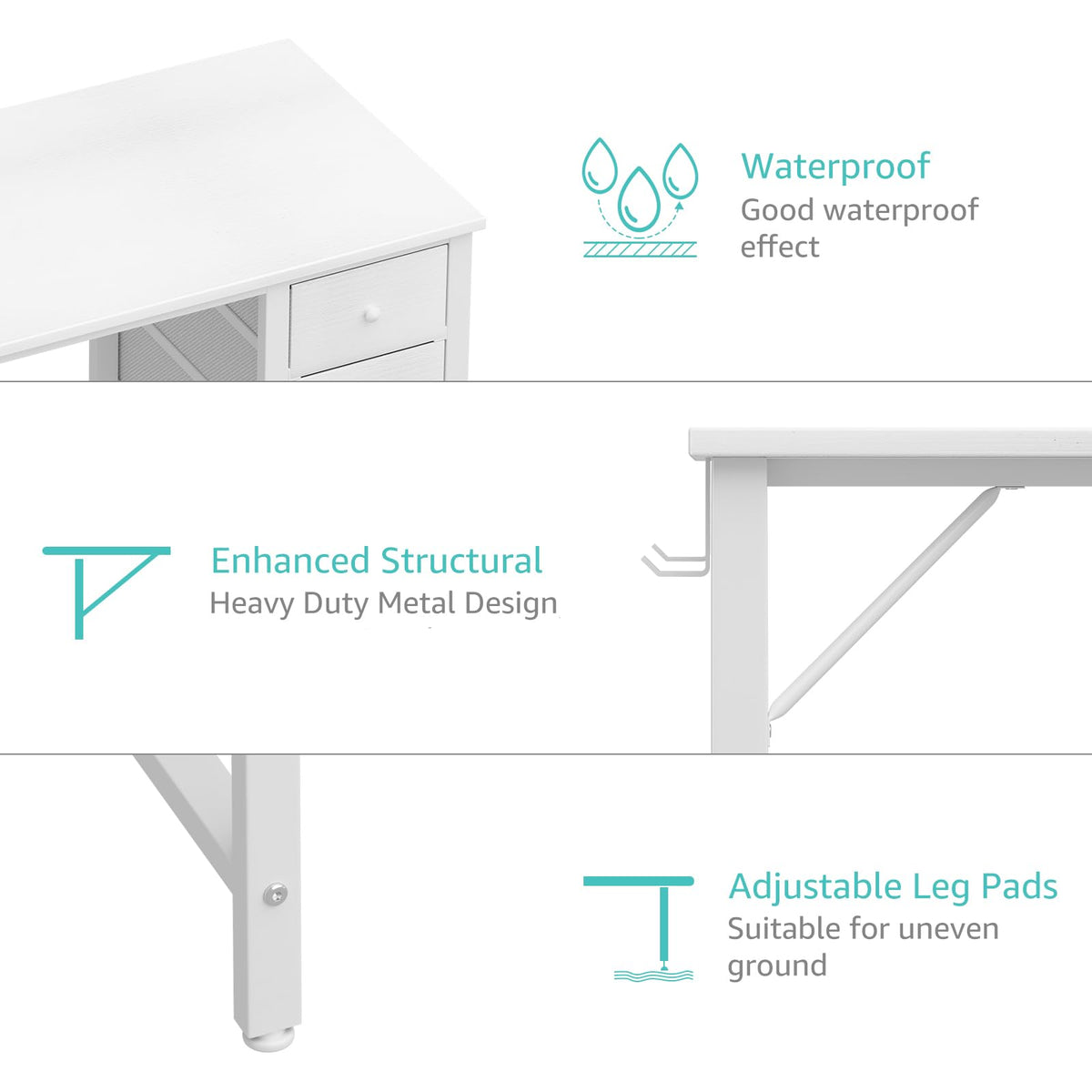 White 47 Inch Computer Desk with Drawers Q8278