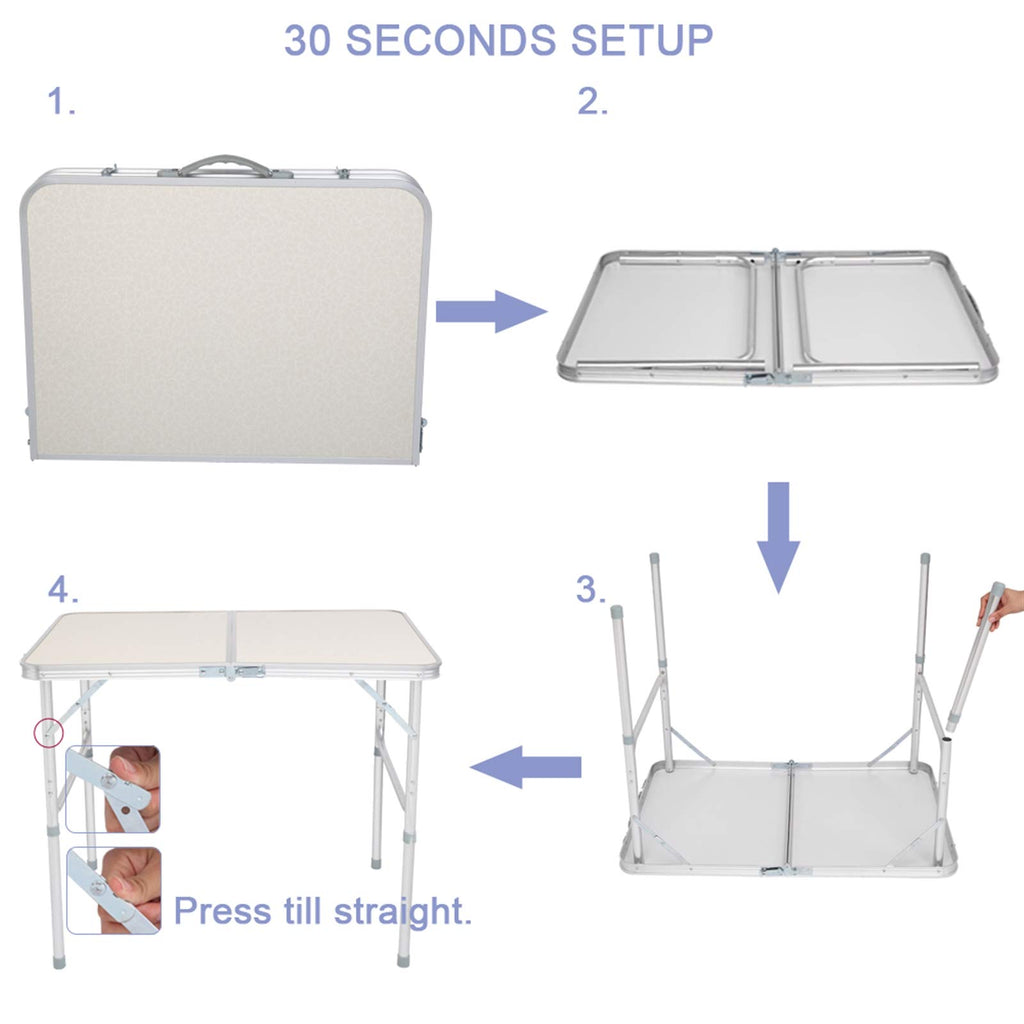 Folding Portable Camping Table 3 FT Aluminum White C1727