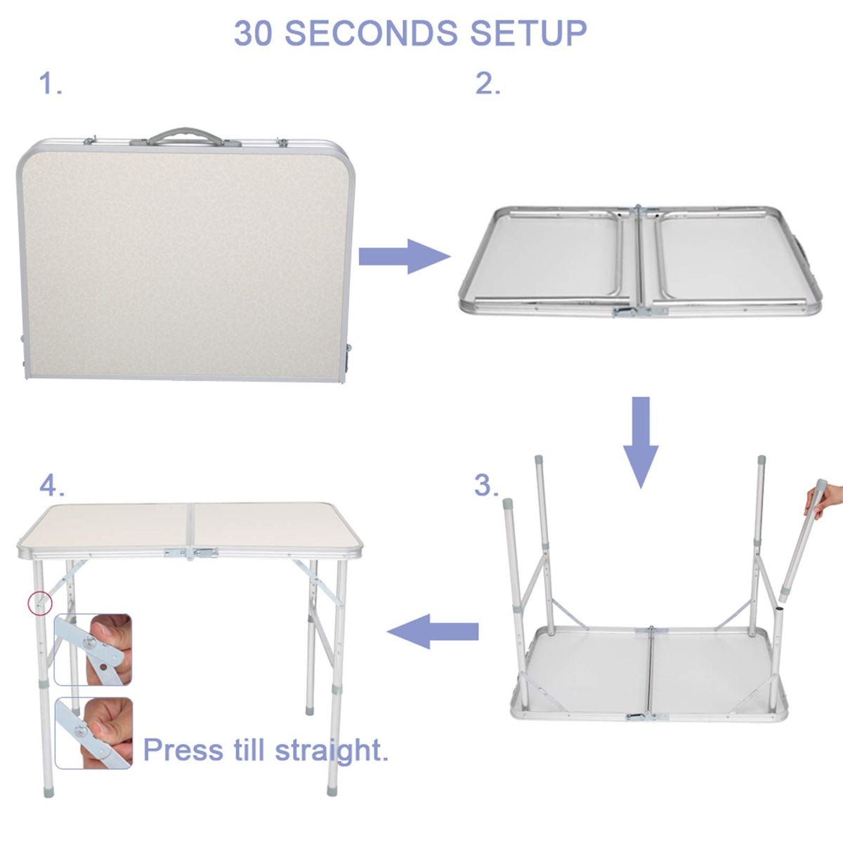 Folding Portable Camping Table 3 FT Aluminum White C1727