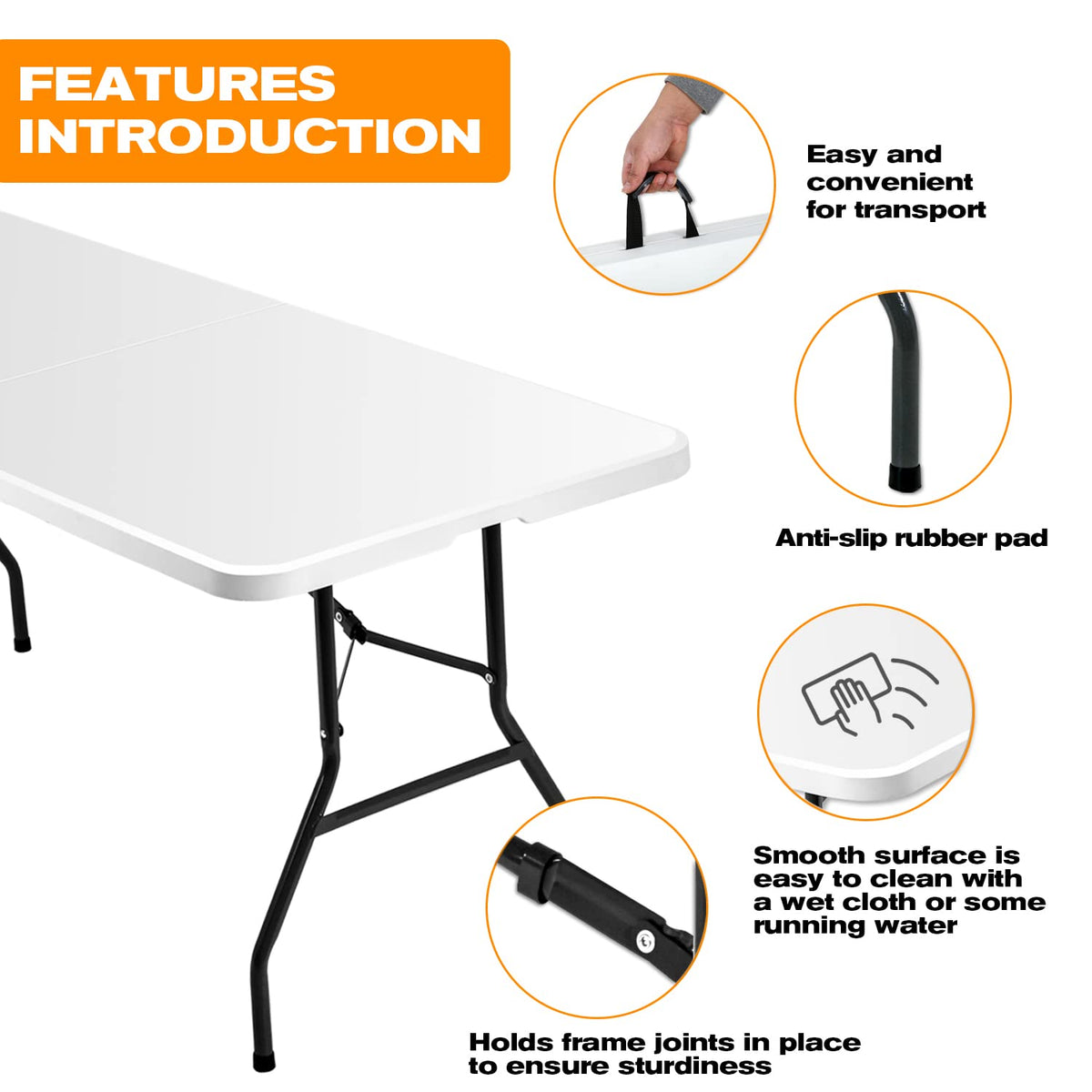 White 6 ft Folding Portable Table 500 lbs Capacity Z8007
