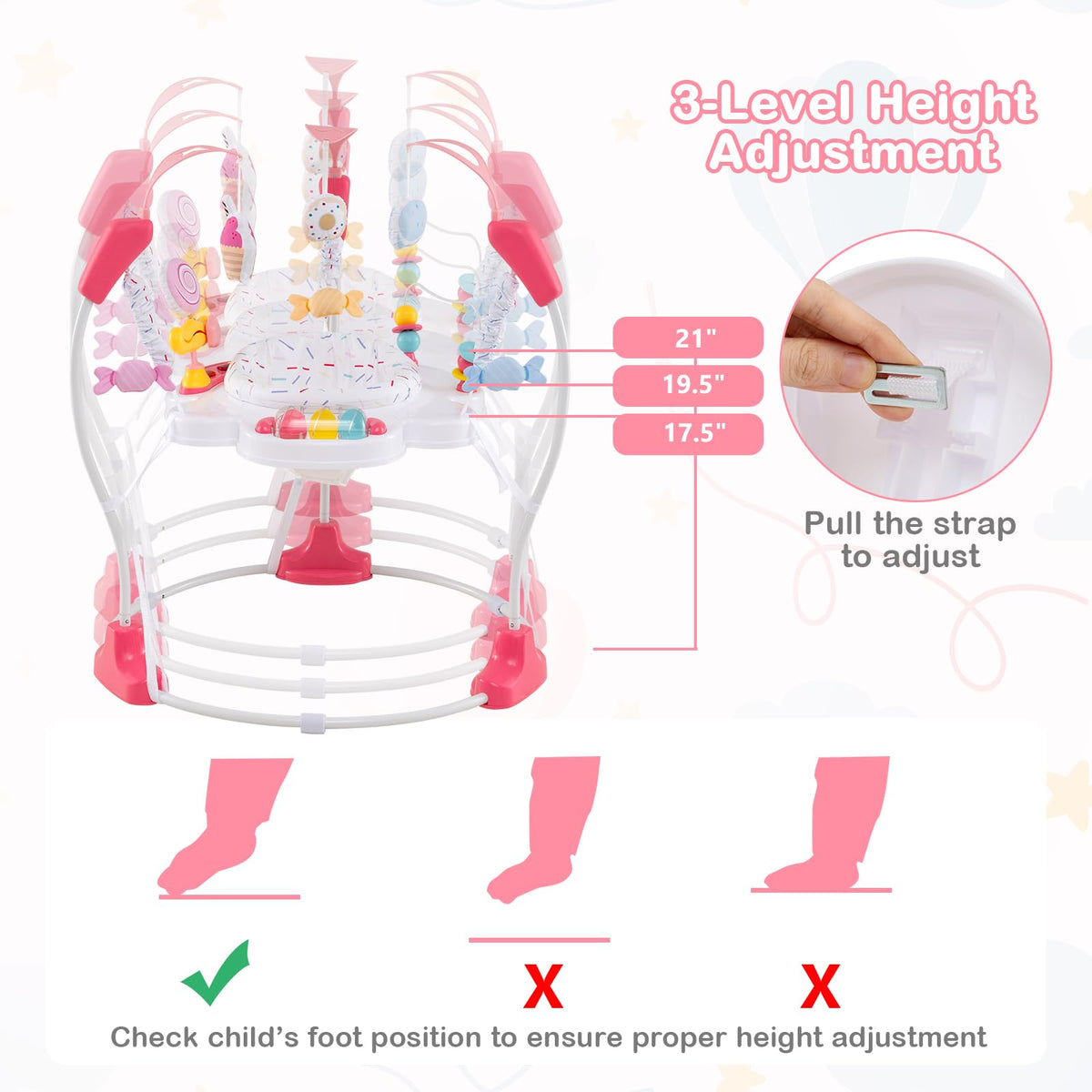Pink Baby Bouncer Activity Center with Music Lights and Sounds C59243