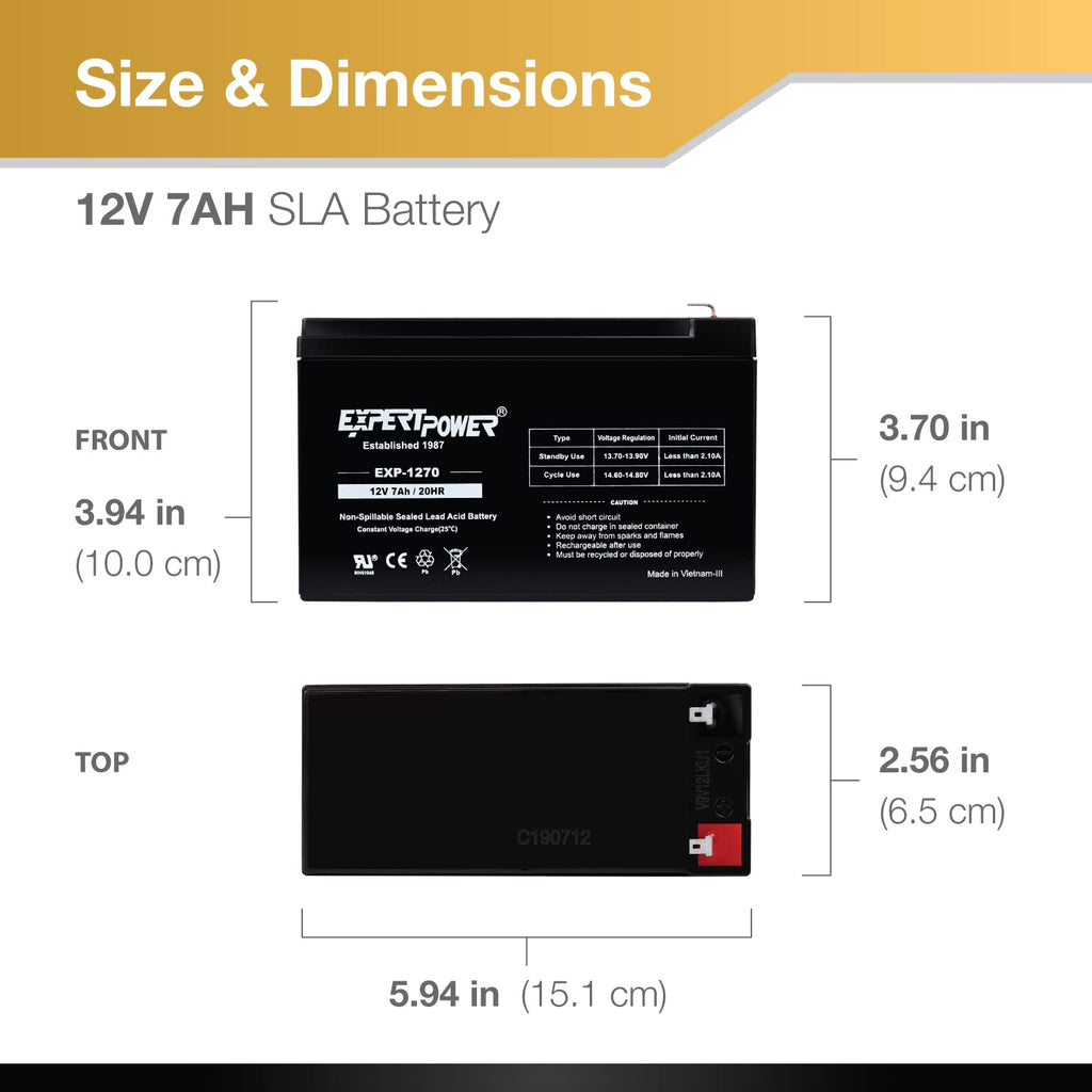 12V 7Ah Rechargeable SLA Battery with F1 Terminals U871475