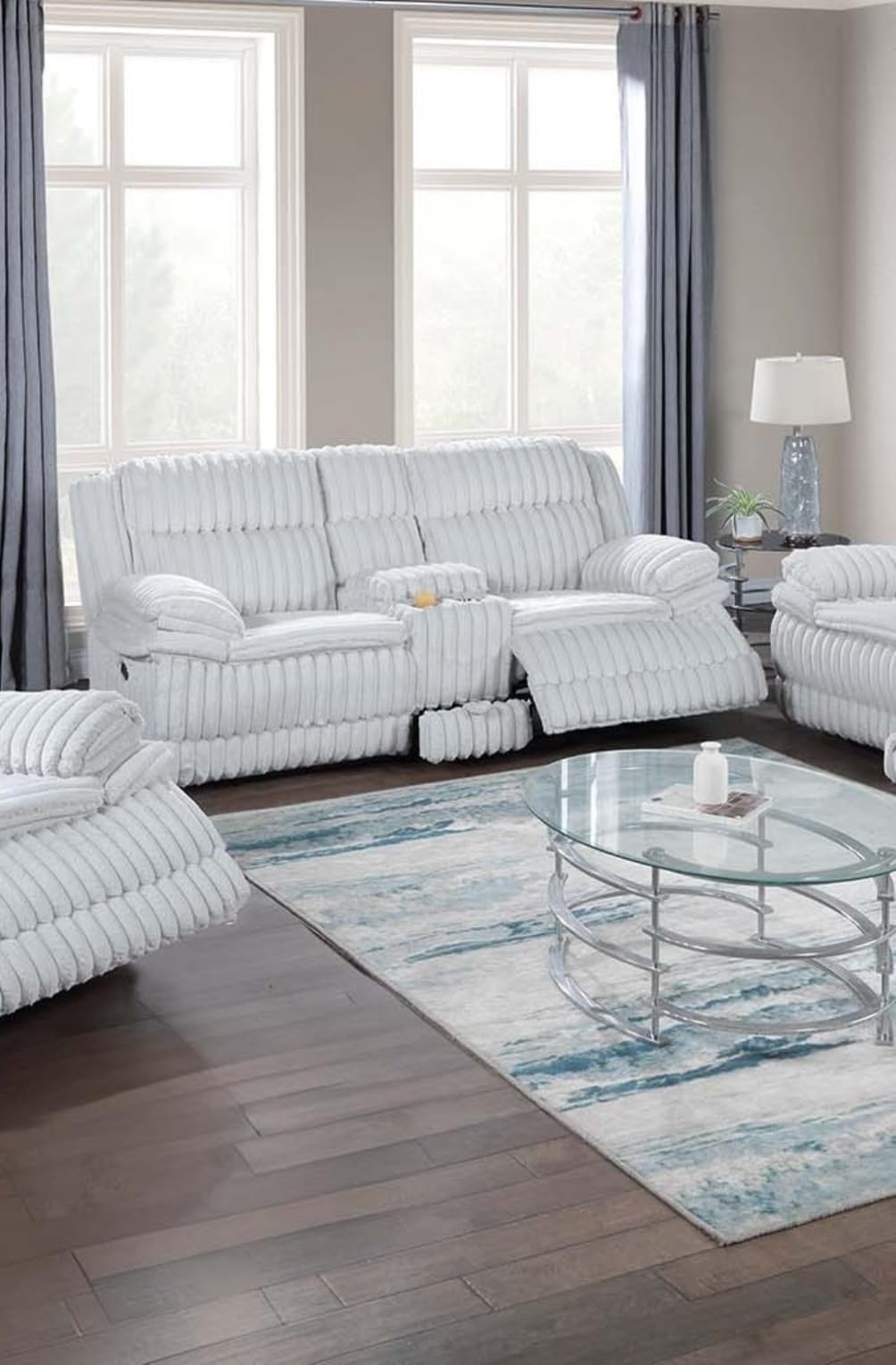 Light Gray Corduroy Manual Motion Loveseat G57475