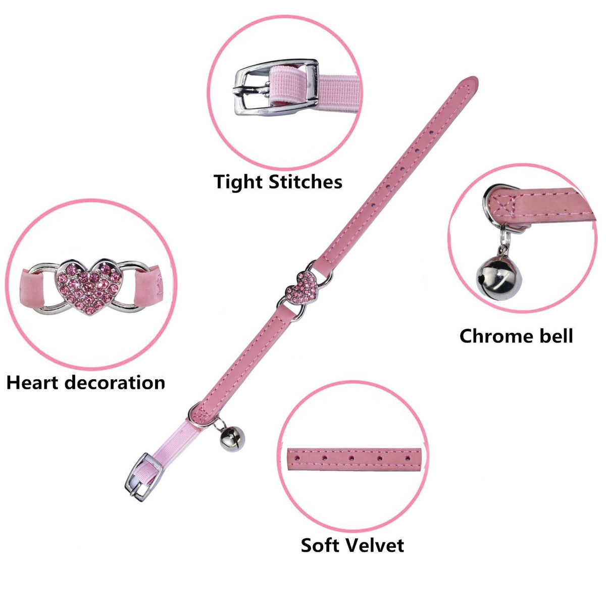Pink Cat Collar with Safety Belt and Bell F5176