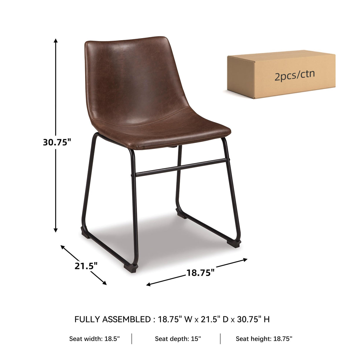 Mid-Century Dining Chair Set of 2 Brown N592