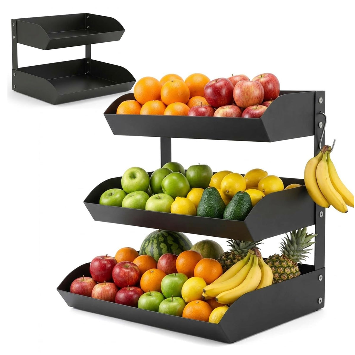 3-Tier Metal Fruit Basket with Banana Holder F554