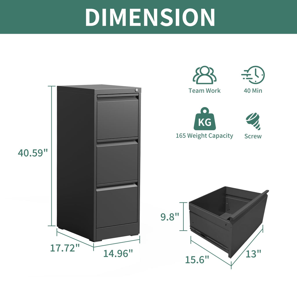 Black 3 Drawer Metal File Cabinet Q349