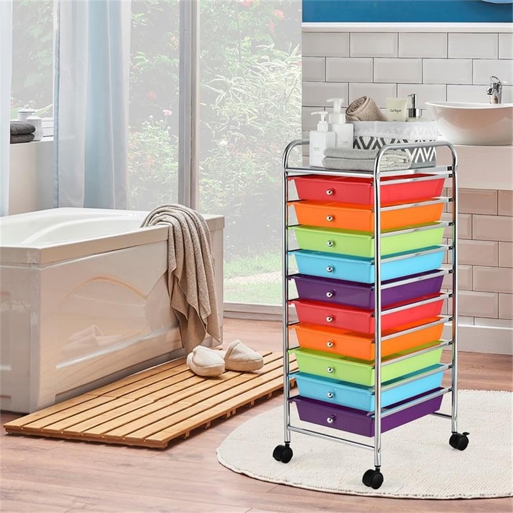 10 Drawer Rolling Storage Cart with Lockable Casters R693