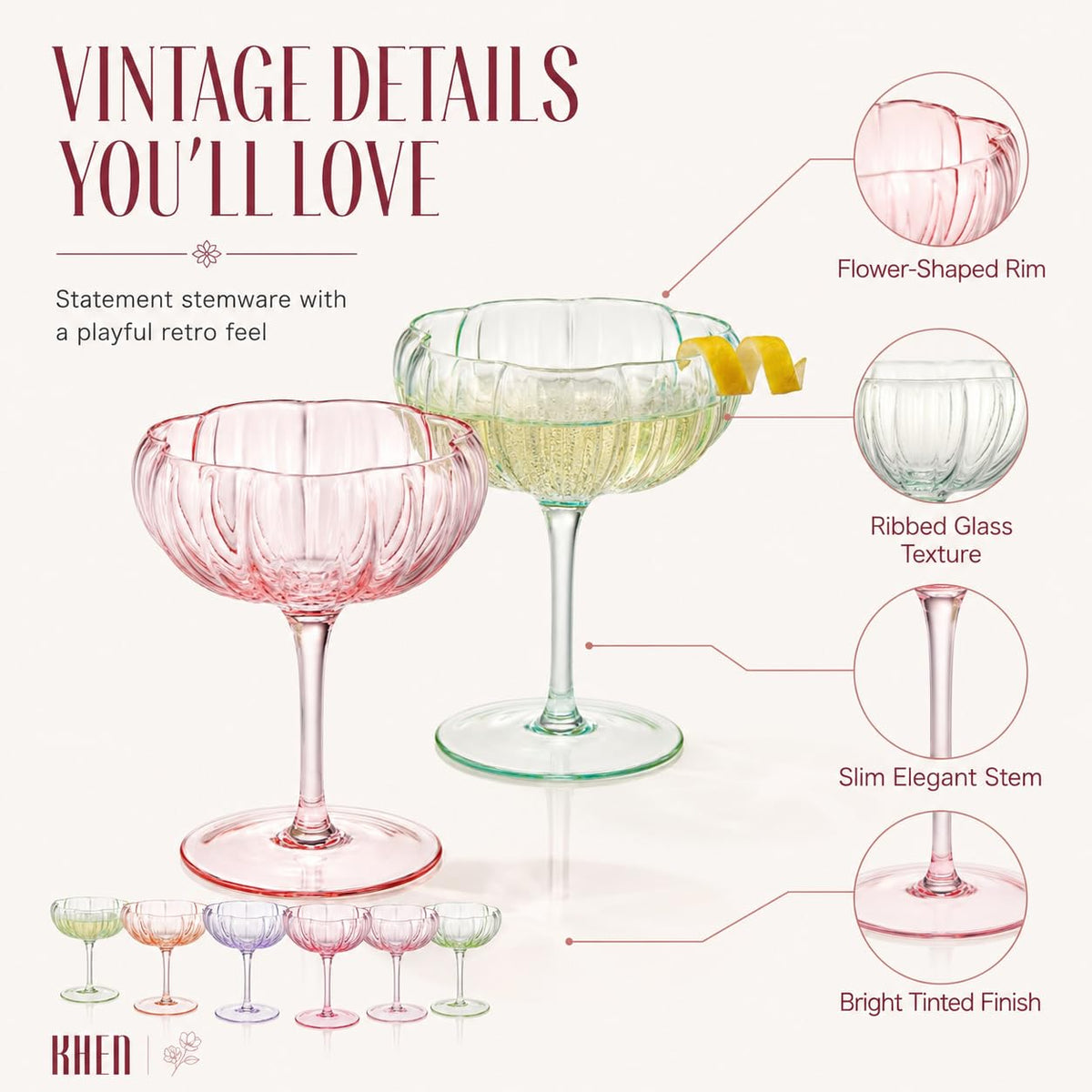 Vintage Wavy Glass Coupes Set of 6 V898