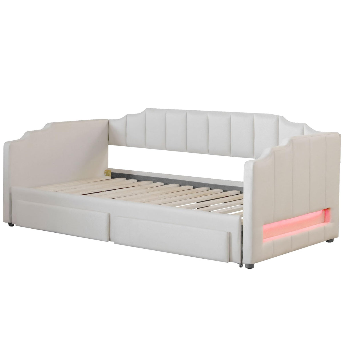 Twin XL to King Extendable Upholstered Daybed Frame with 2 Storage Drawers Y43329