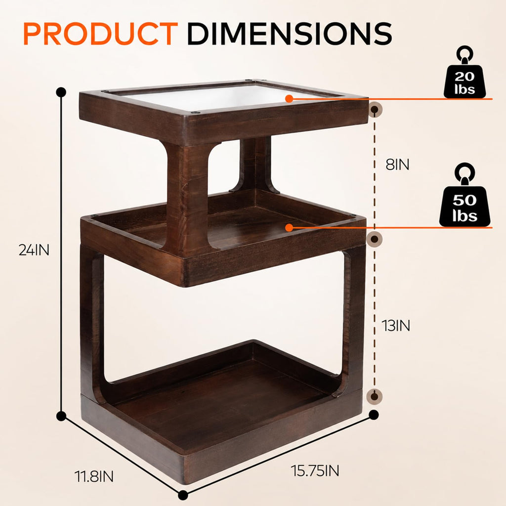 Solid Wood 3 Tier Brown Side Table D676435
