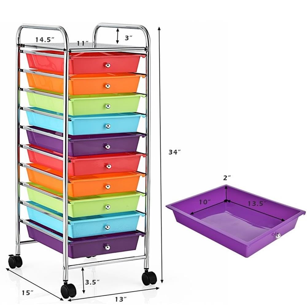 10 Drawer Rolling Storage Cart with Lockable Casters R693