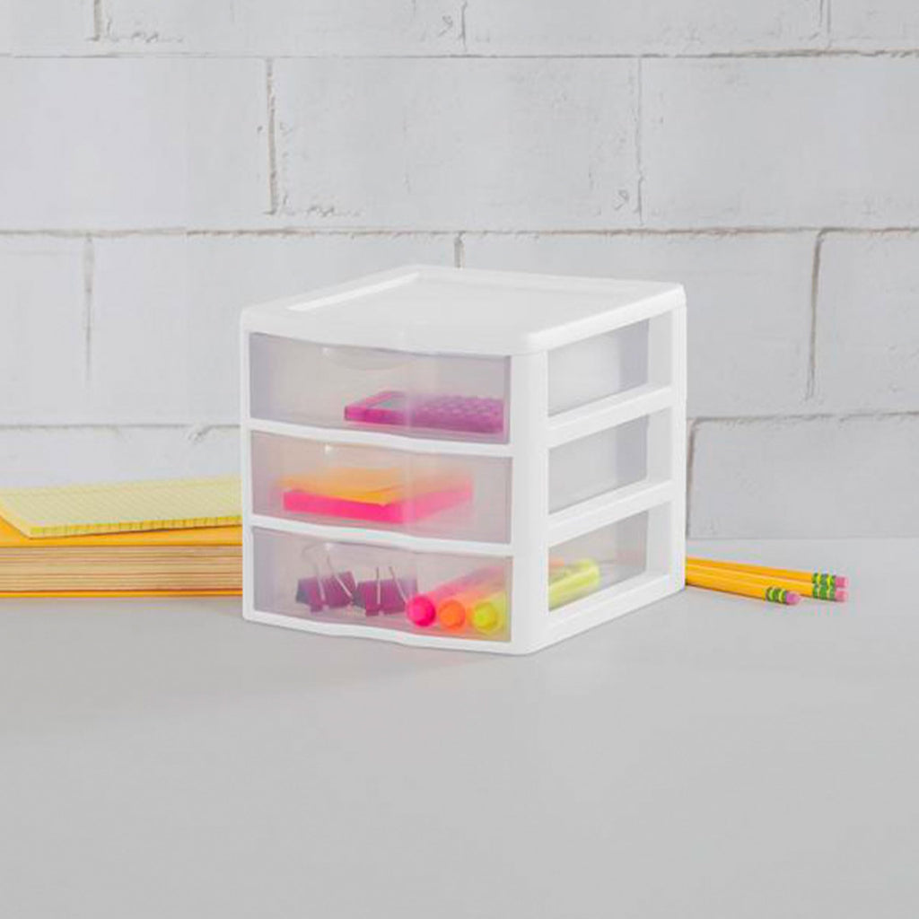 White Plastic 3 Drawer Desktop Storage Unit W267