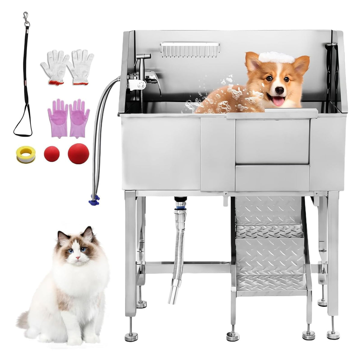 34" Stainless Steel Dog Grooming Tub with Stairs F976883