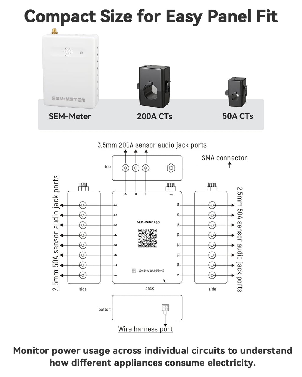 Smart Home Energy Monitor with 16 50A Circuit Level Sensors W457